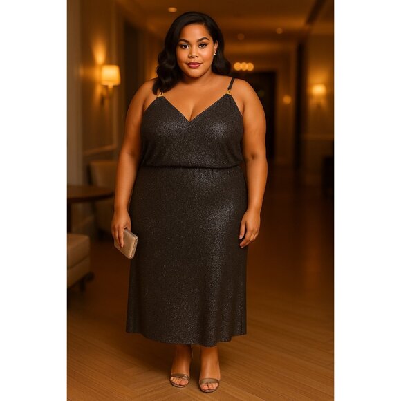 Calvin Klein Metallic Knit Maxi Dress – Size 14 - Picture 1 of 9
